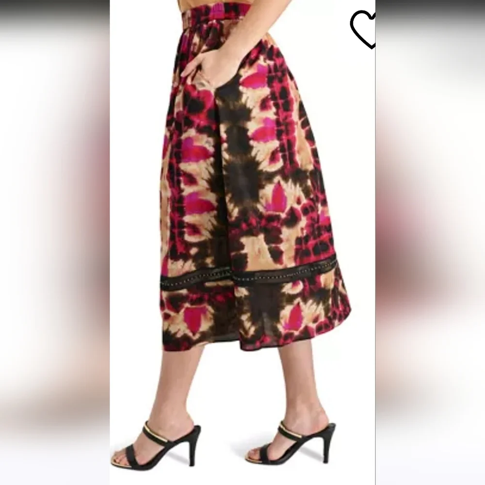 DKNY Women's Leaf Print A-Line Skirt Large - Picture 3 of 16